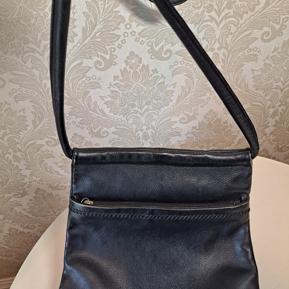 Vintage Leather Double Pouch Shoulder Bag Black - Picture 8 of 9